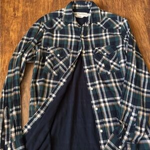 Stylish Plaid Button-Down Shirt for Men - light inner lining - cowboys snaps